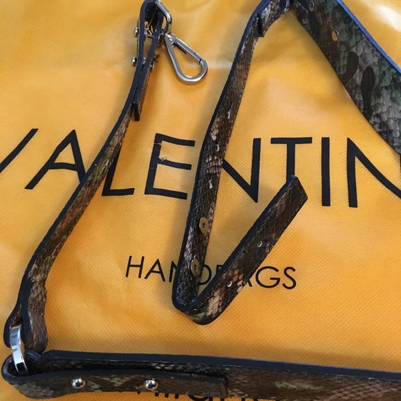 Valentino Leather Expandable Python Snakeskin Embossed Handbag in Green Brown - Picture 9 of 14